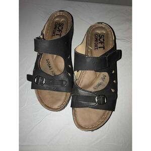 Soft Comfort Bandwagon Womens sz 9 Black Sandals with Memory Foam